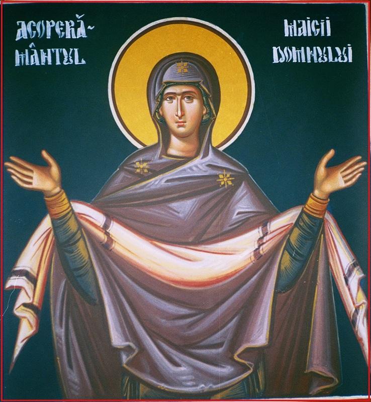 Pictură cu hramul bisericii "Acoperământul Maicii Domnului"